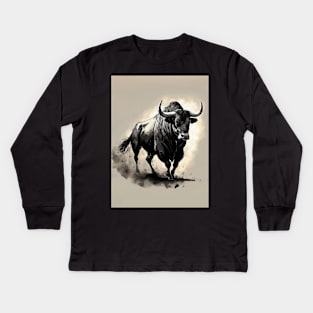 Dark Warrior Bull Kids Long Sleeve T-Shirt